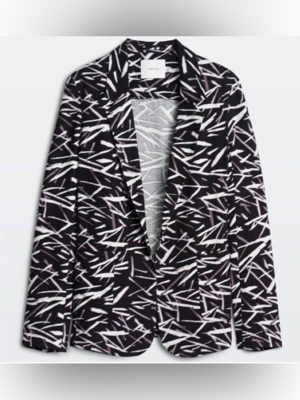 Talula by Aritzia casual blazer with abstract white and purple pattern sz 2